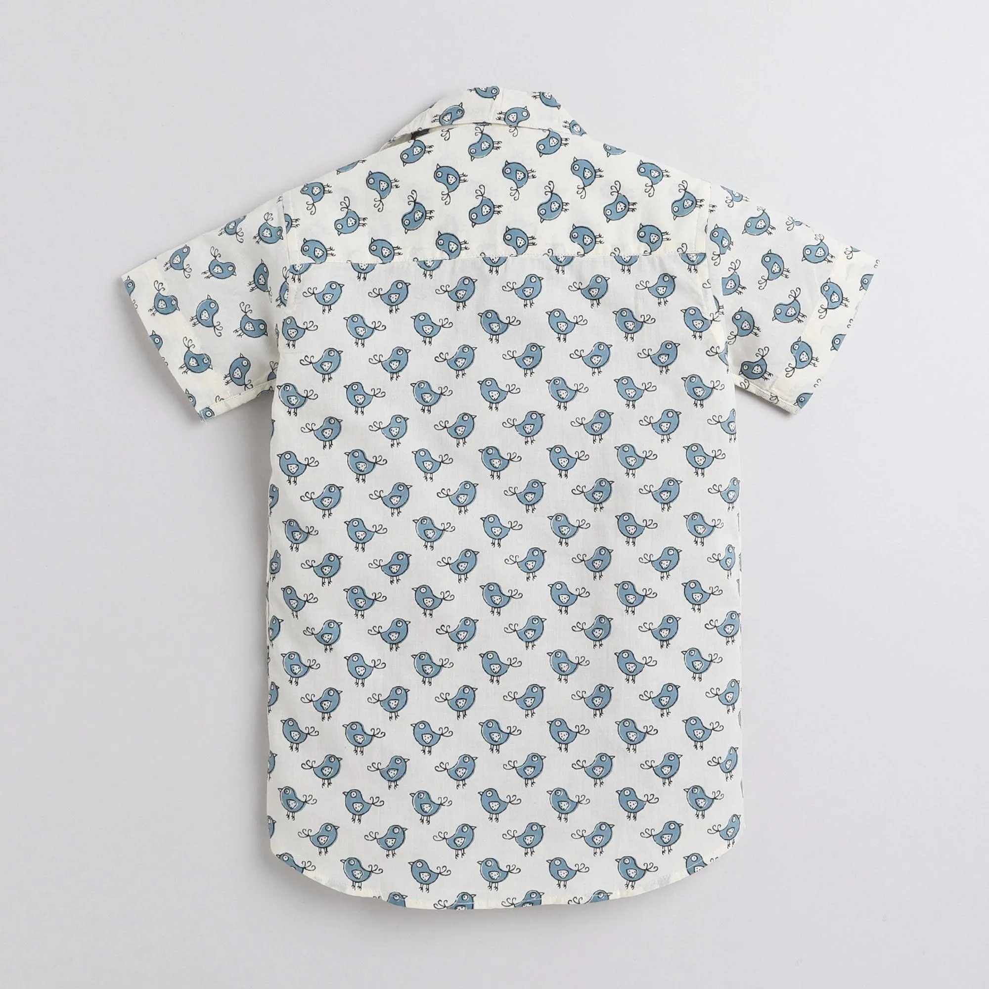 Polka Tots Half Sleeve Shirt Bird Print - White