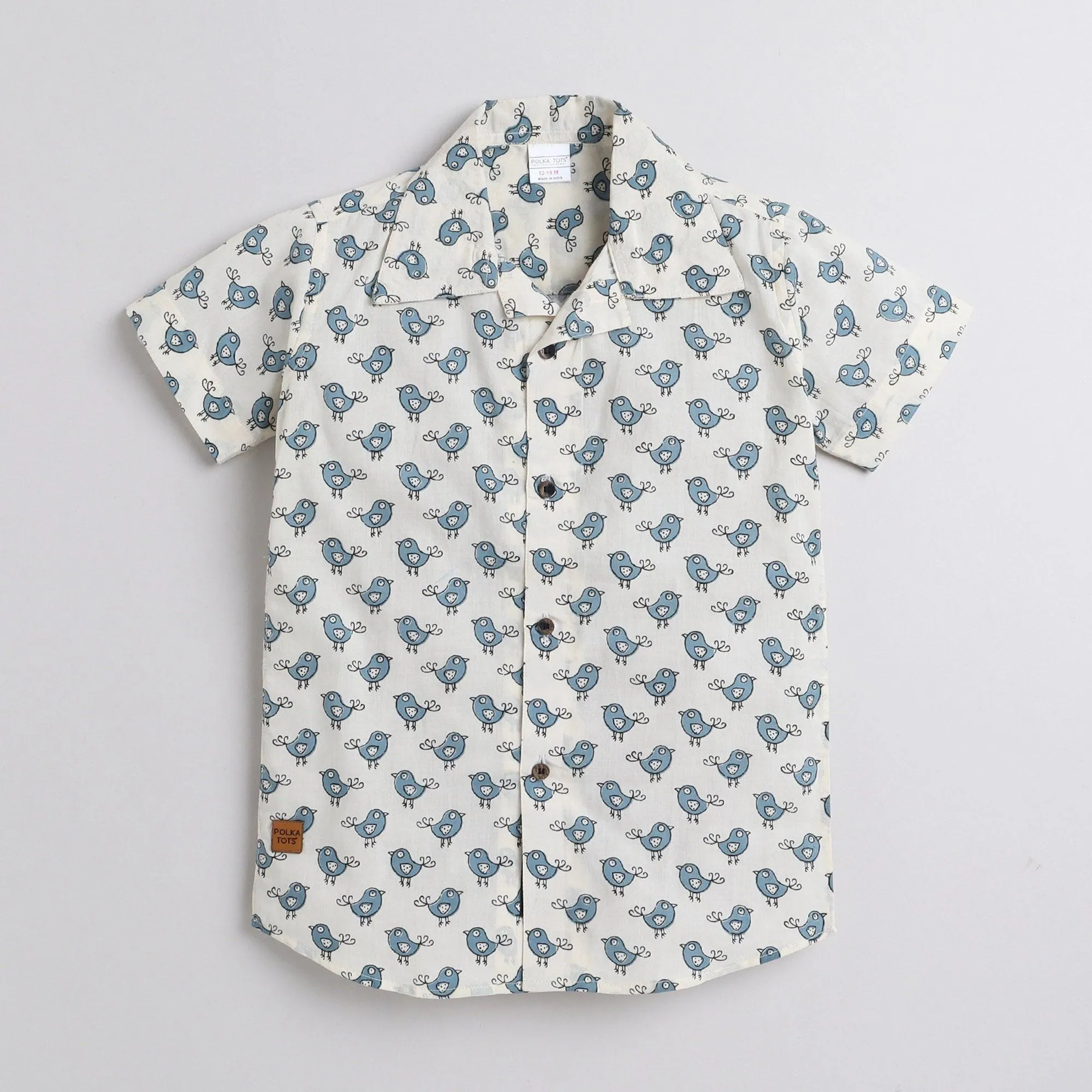 Polka Tots Half Sleeve Shirt Bird Print - White