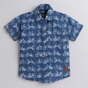 Polka Tots Half Sleeve Shirt Cycle Print - Blue