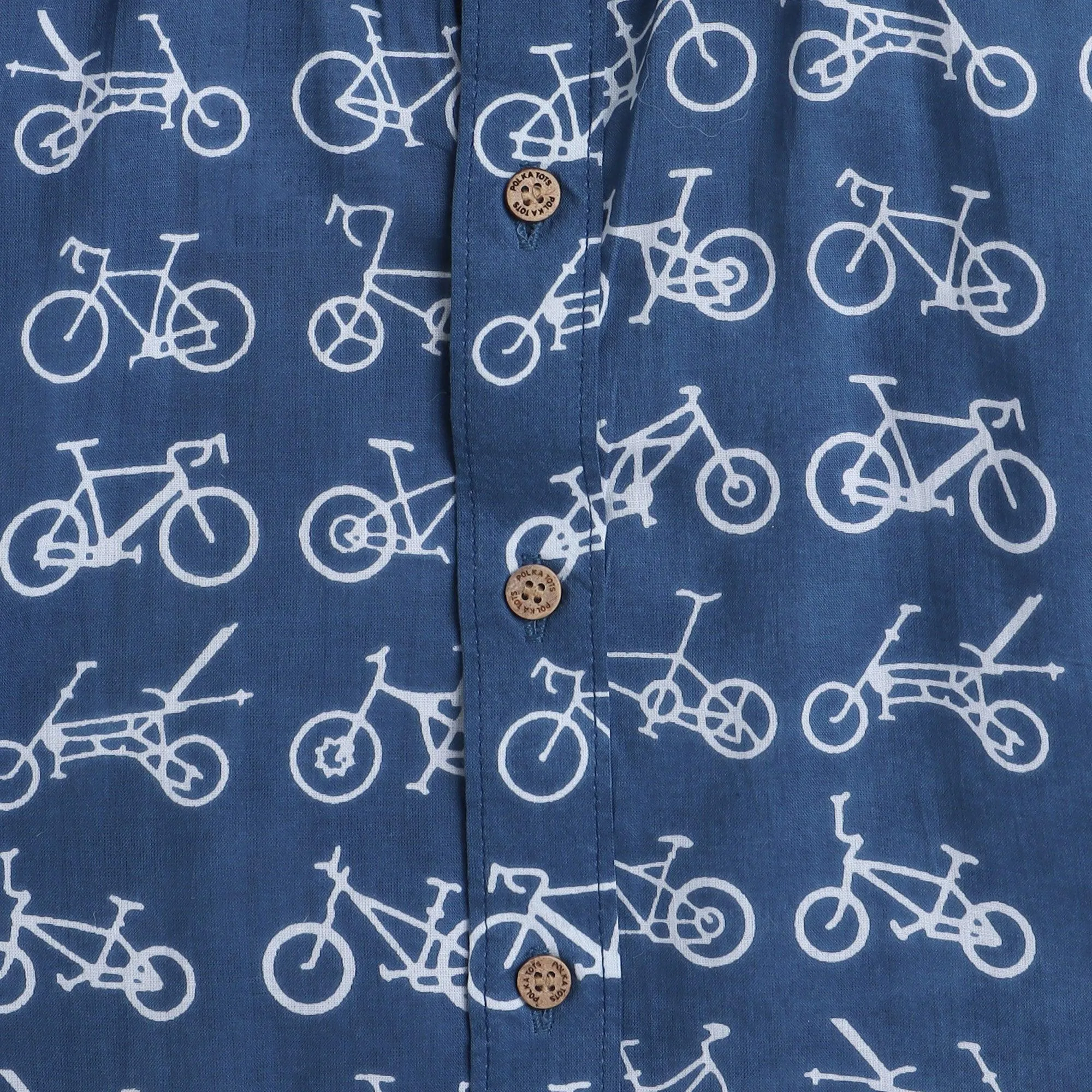 Polka Tots Half Sleeve Shirt Cycle Print - Blue