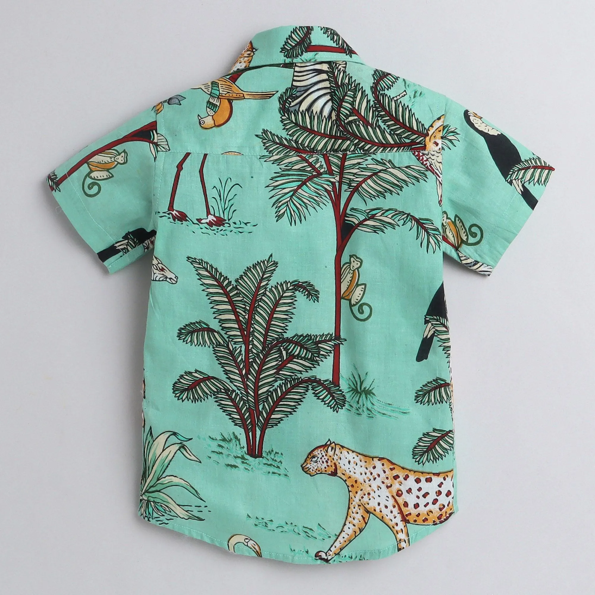 Polka Tots Half Sleeve Shirt Jungle Animal Print - Green