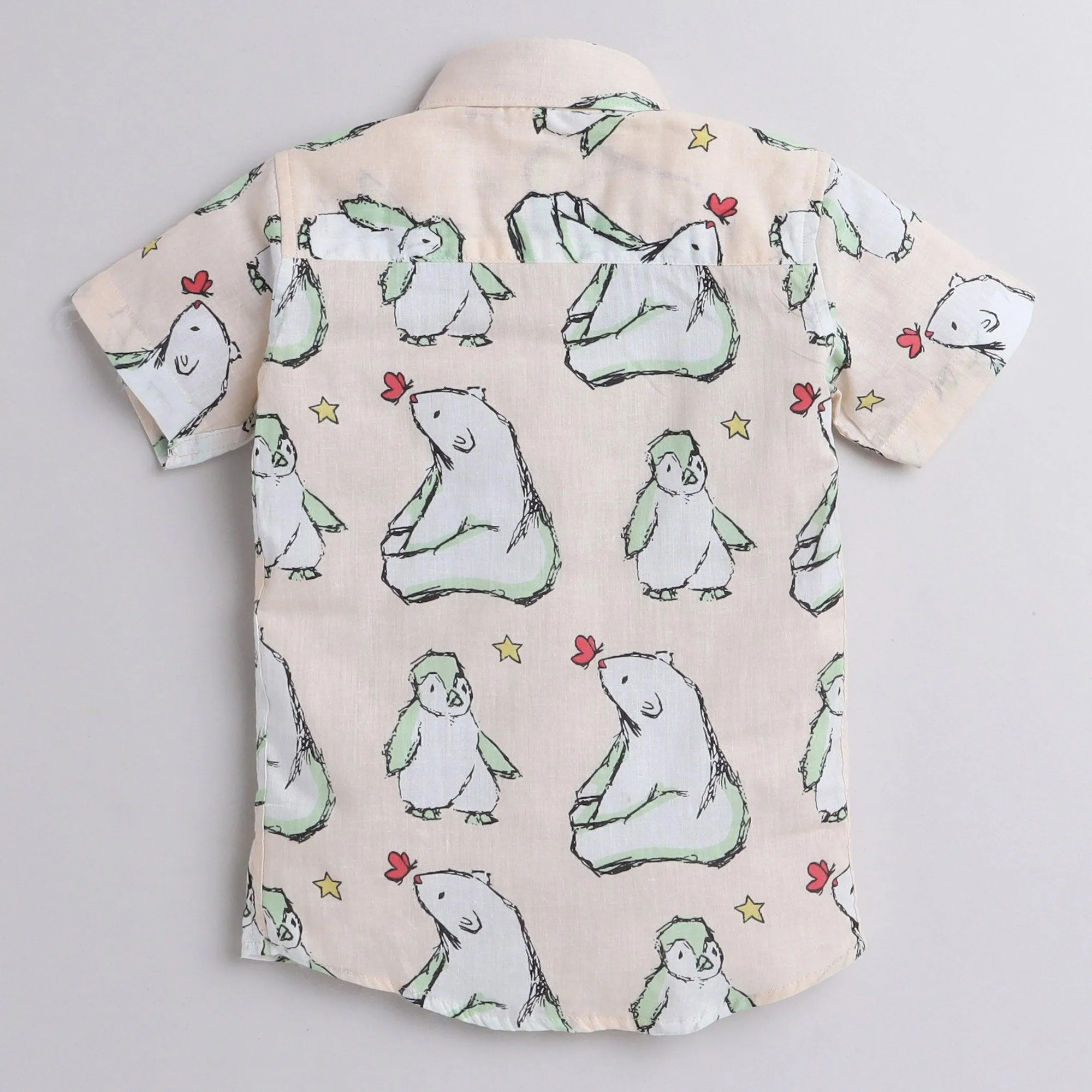 Polka Tots Half Sleeve Shirt Polar Bear and Penguin Print - Peach