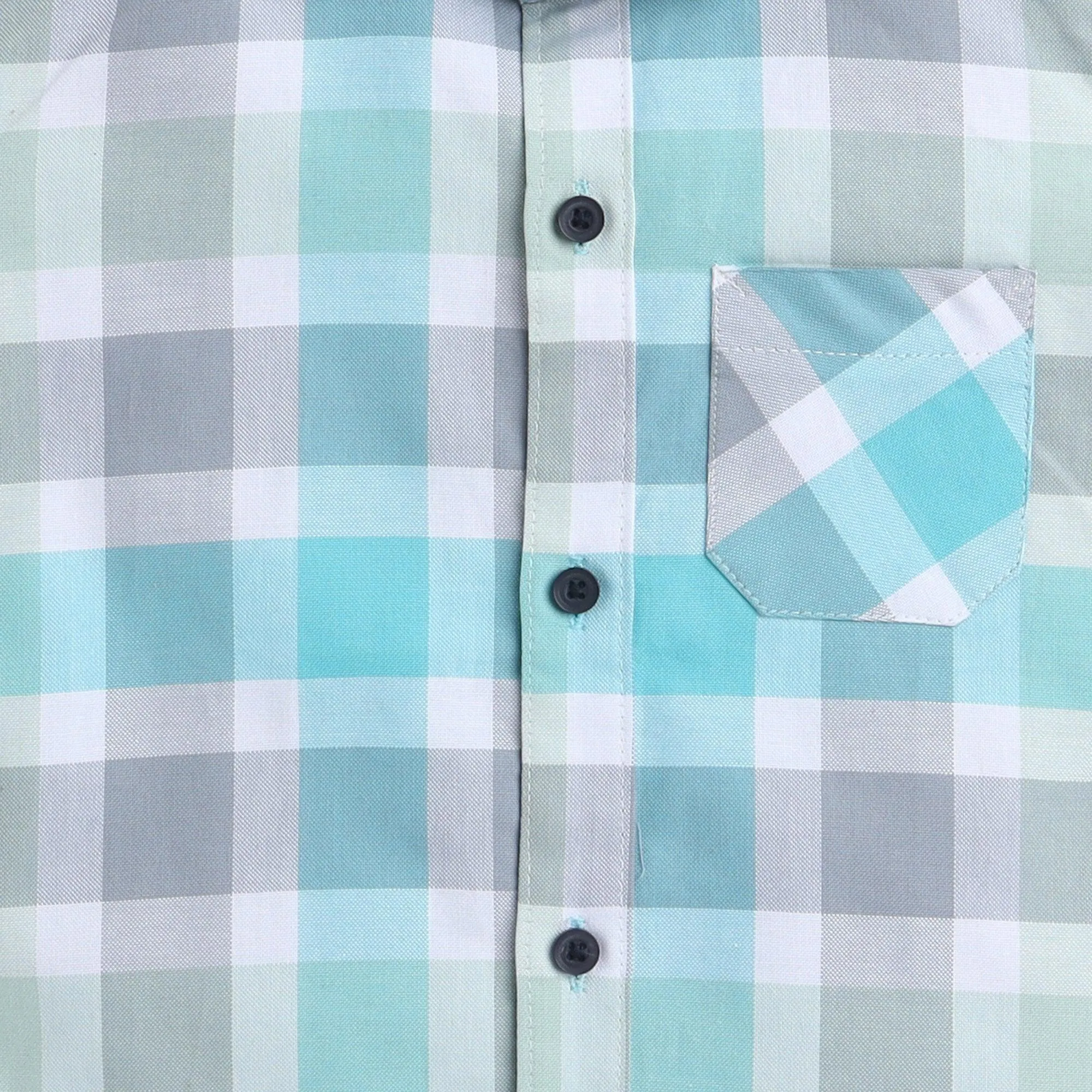 Polka Tots Half Sleeve Super Soft Cotton Checks Shirt With Roll Up Sleeve - Sky Blue