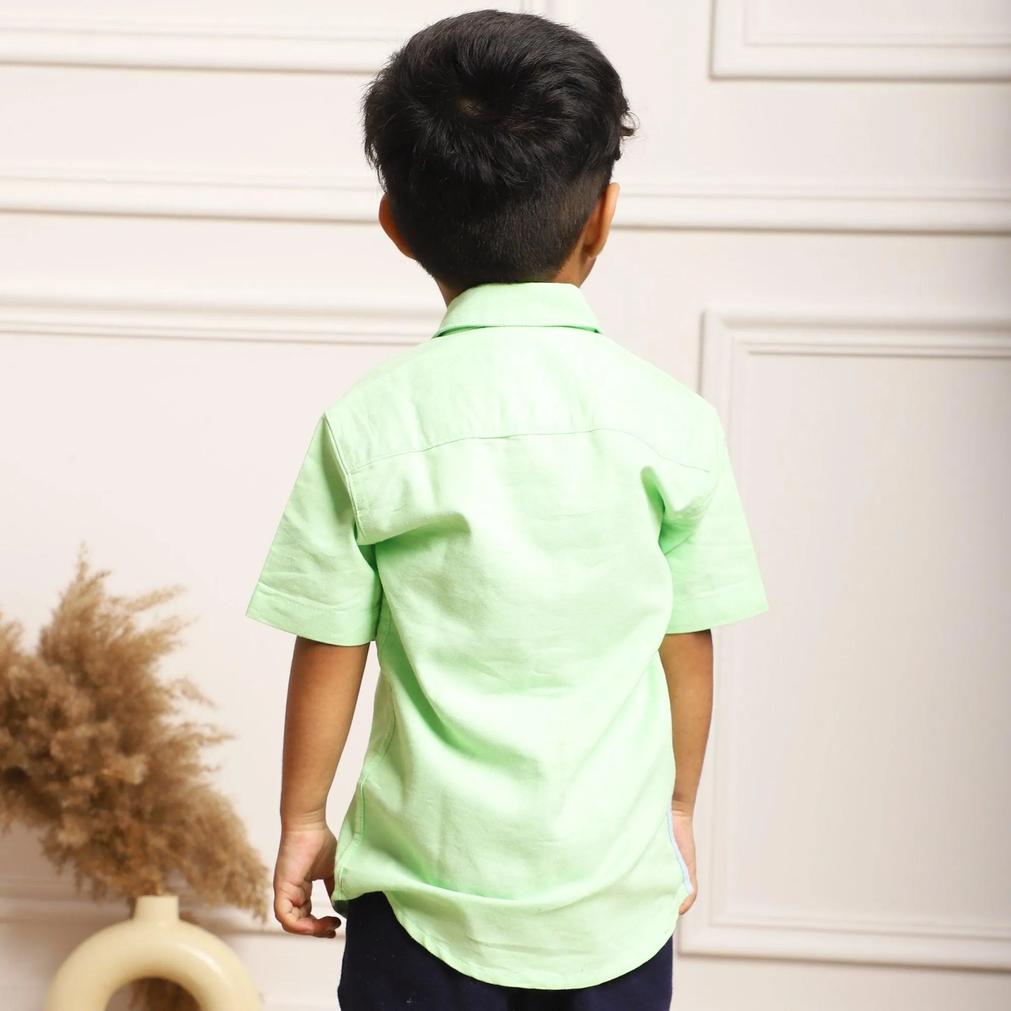 Polka Tots Half Sleeves Dual Color Patch Shirt - Green