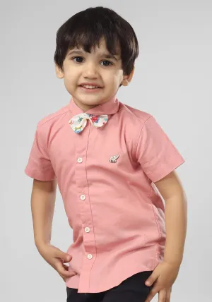 Polka Tots Half Sleeves Shirt with Multicolor Bow - Pink