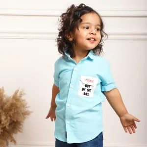 Polka Tots Half Sleeves Think Out Of Box Pocket Print Shirt - Sky Blue