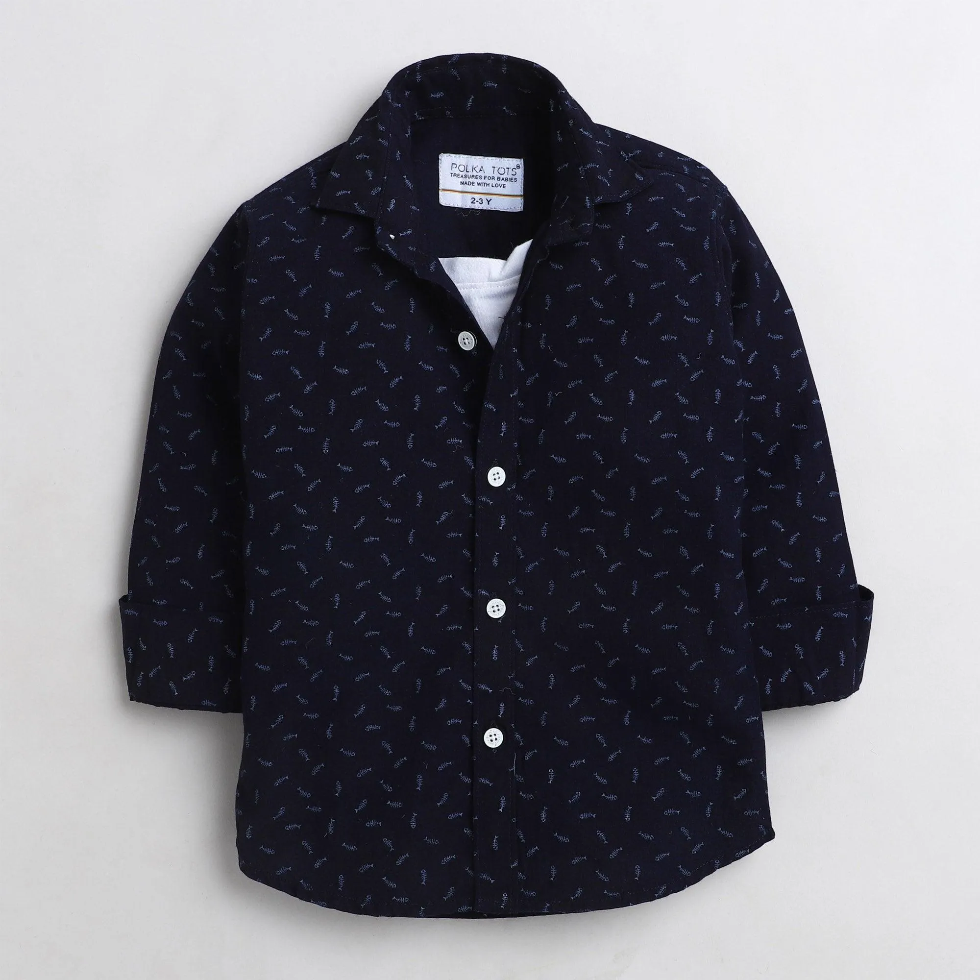 Polka Tots navy blue fish shirt jawsome print tshirt shirt - navy blue