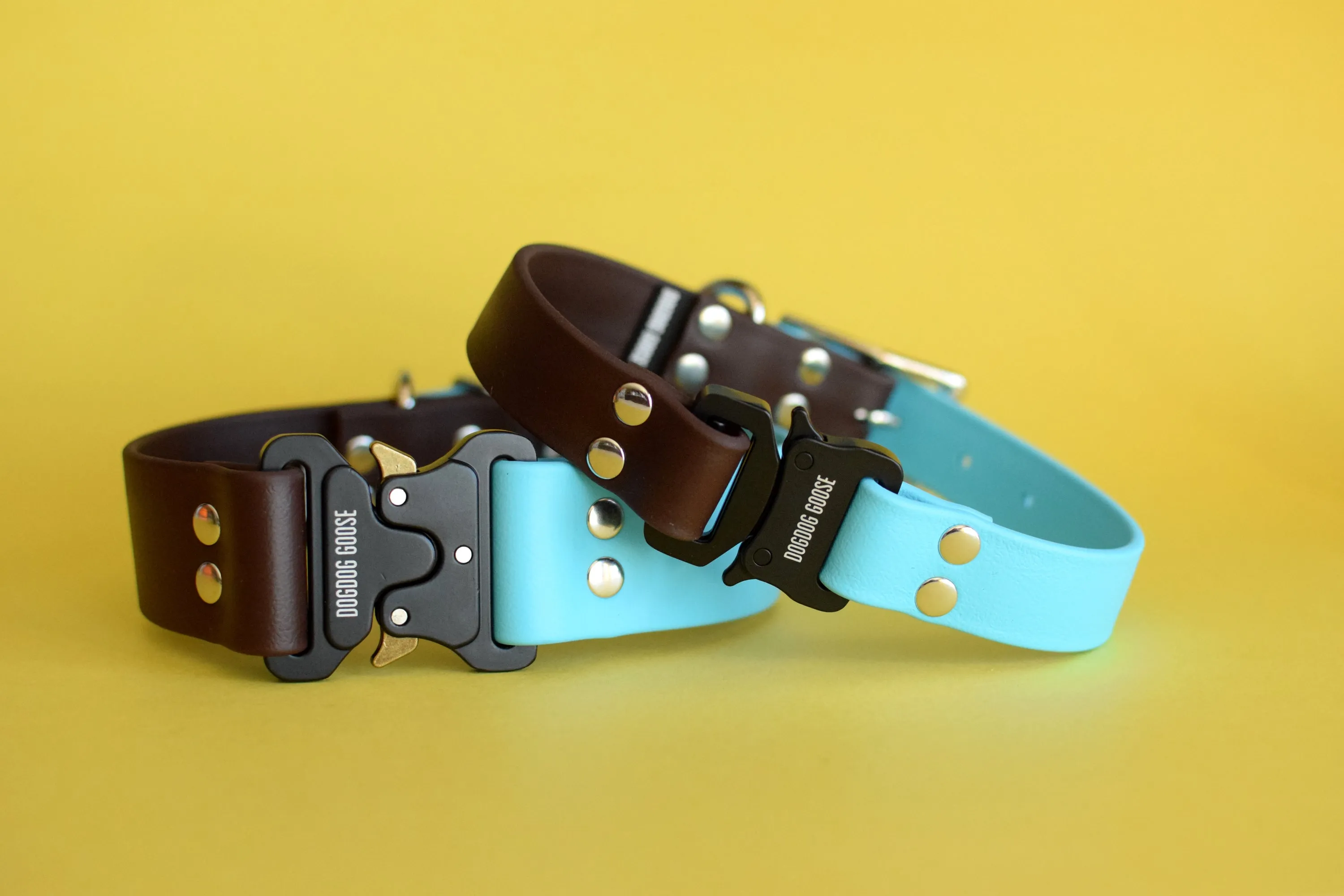 PREMADE COLLECTION - Chocolate & Baby Blue with Nickel Biothane Dog Collar