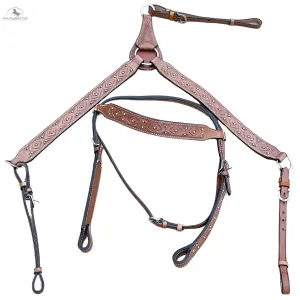 Premium Quality Western Headstall and Breast Collar Set - Leather - Horse Tack - Dark Brown Color With Silver Beads