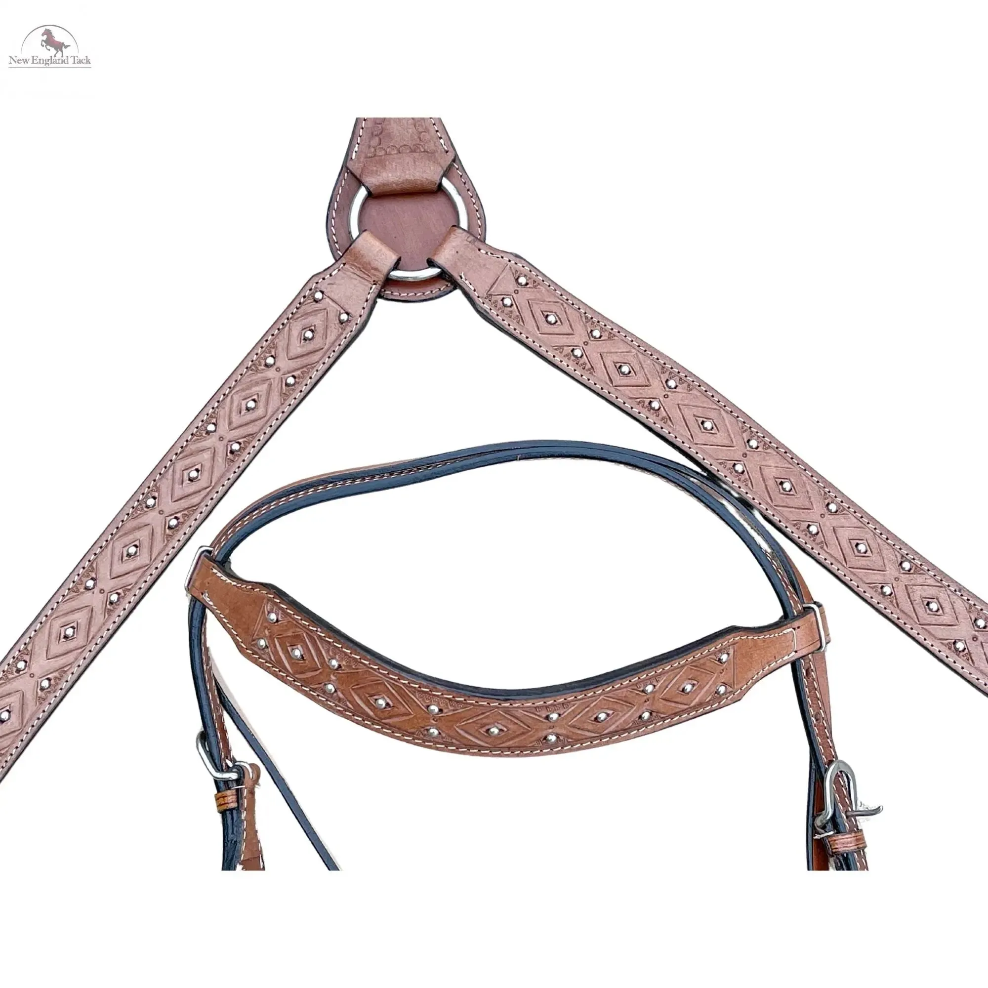 Premium Quality Western Headstall and Breast Collar Set - Leather - Horse Tack - Dark Brown Color With Silver Beads