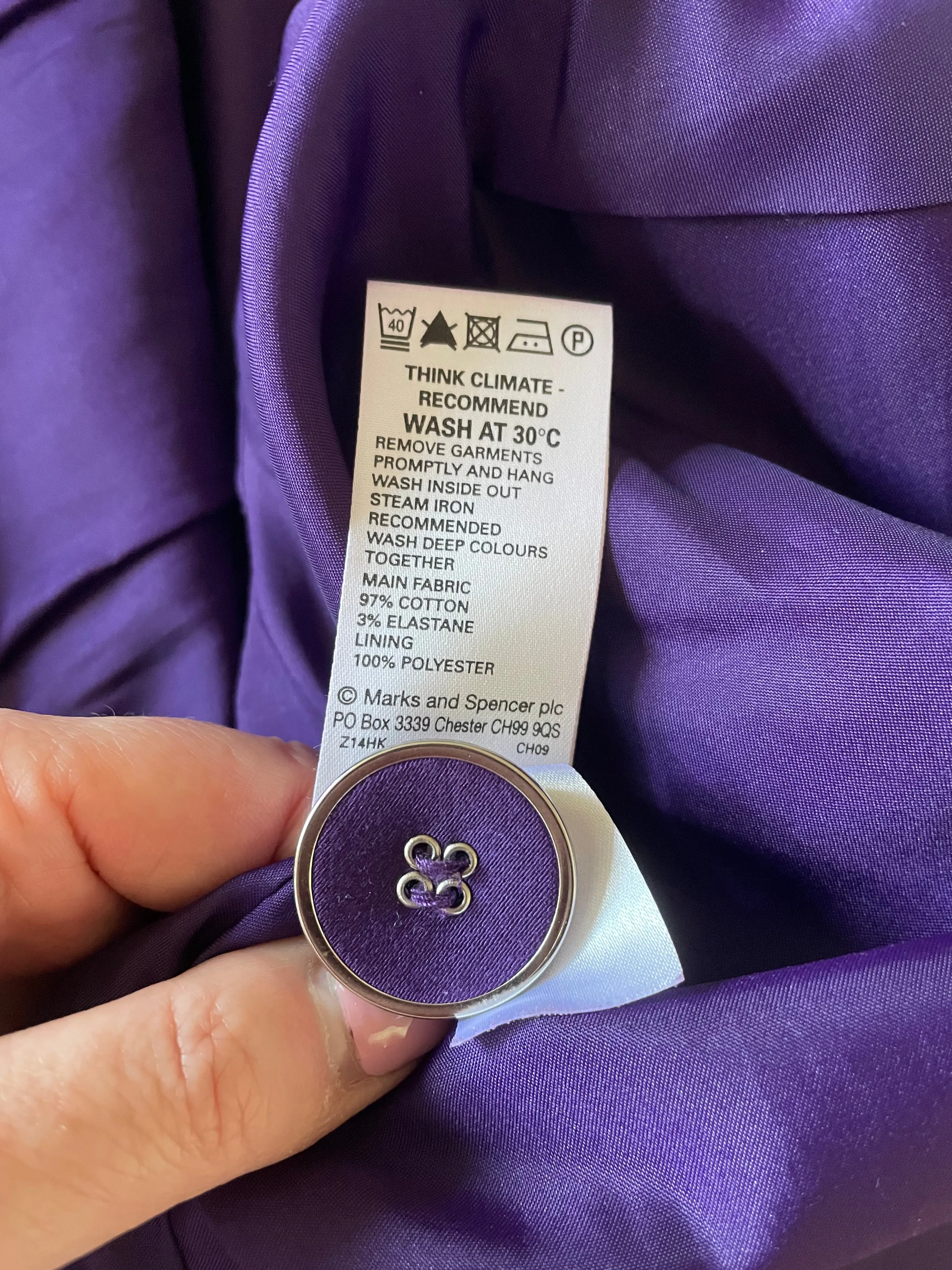 Purple Fully Lined Button Mac - Size 12