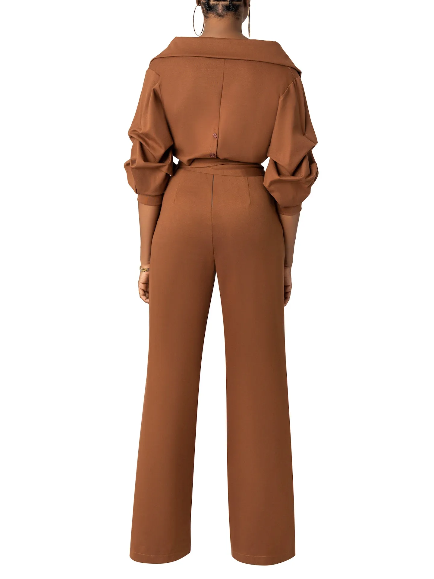 "Arianna" Brown Collared Jumpsuit