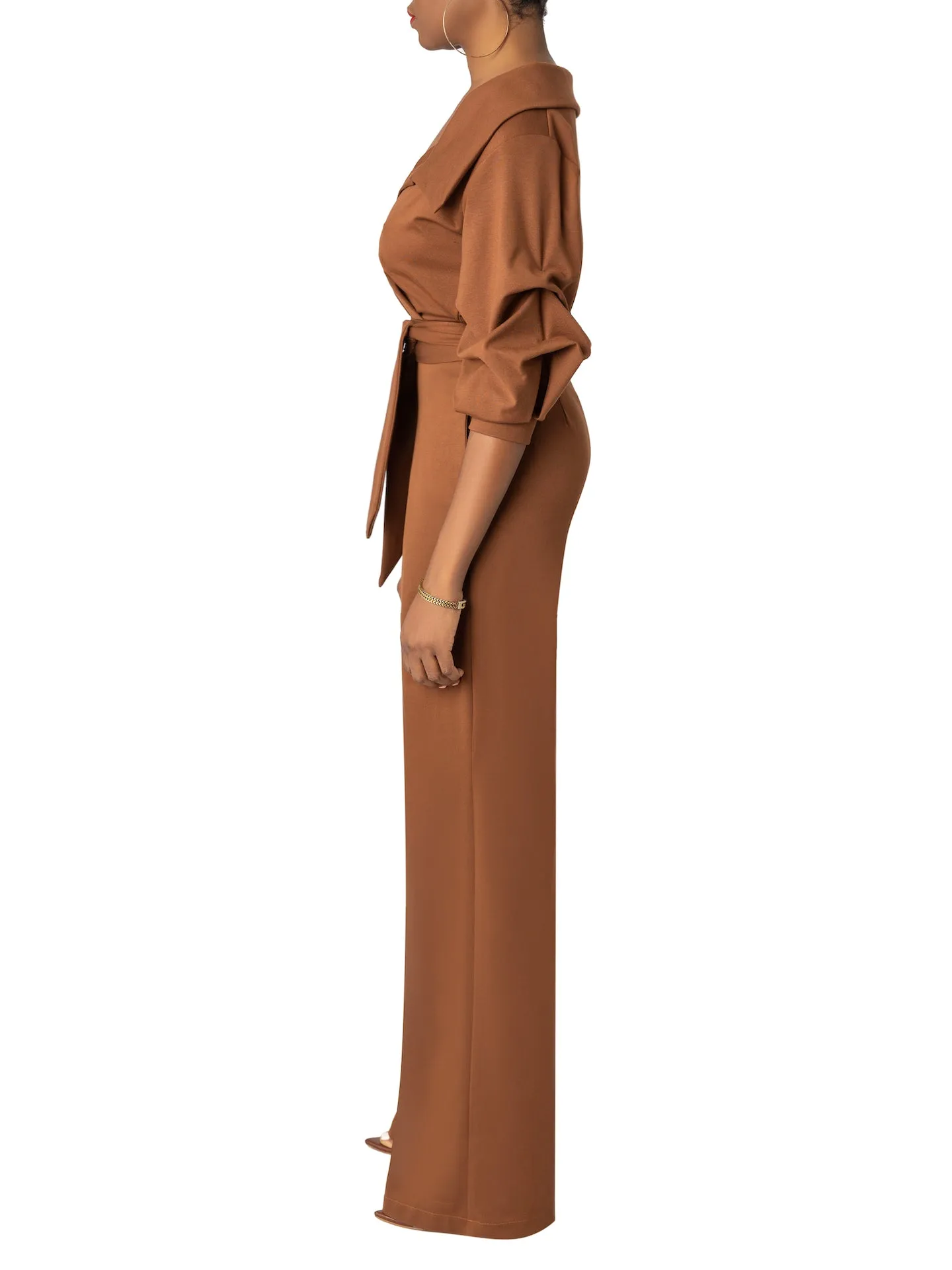 "Arianna" Brown Collared Jumpsuit