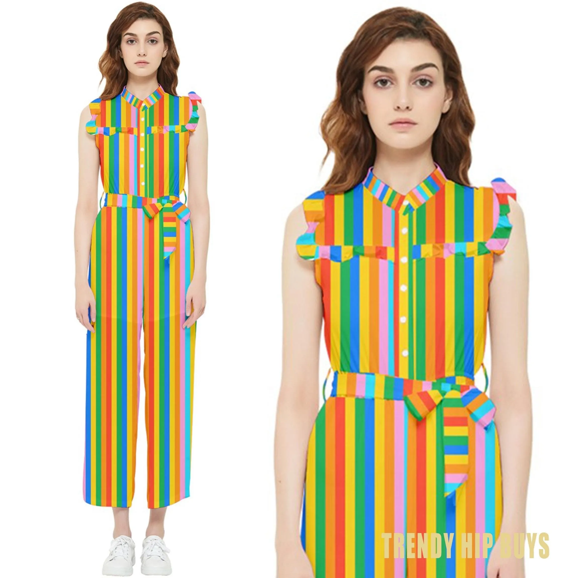 Rainbow Jumpsuit, 70s Style Jumpsuit, Rainbow Print Jumpsuit, Stripe Jumpsuit, Rainbow pants overall