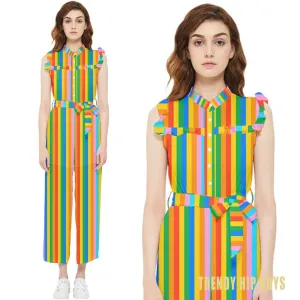 Rainbow Jumpsuit, 70s Style Jumpsuit, Rainbow Print Jumpsuit, Stripe Jumpsuit, Rainbow pants overall