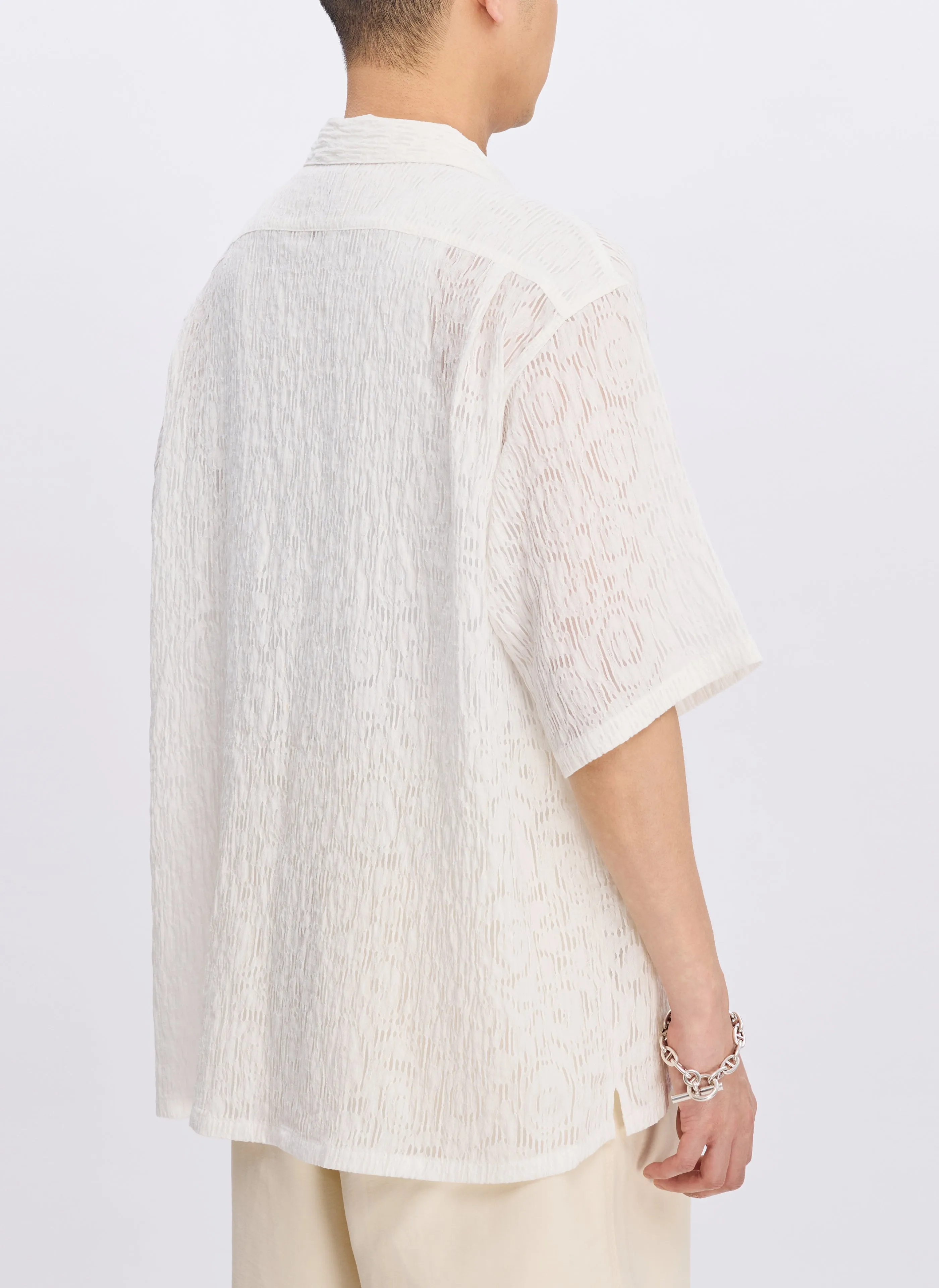 Rayon Nylon Distort Lace Open Collar Shirt