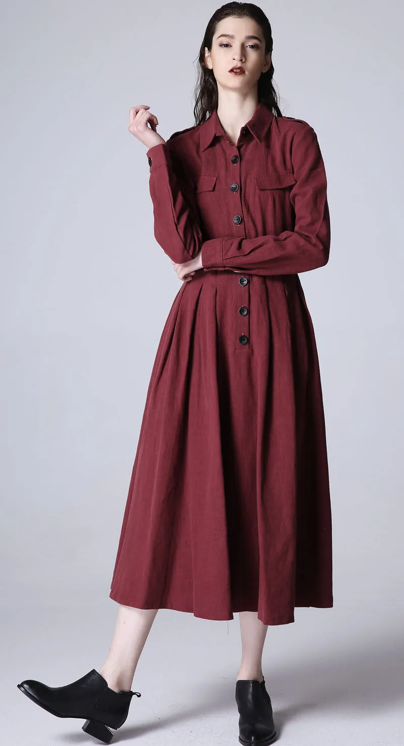 Red linen dress maxi dress women dress 1170