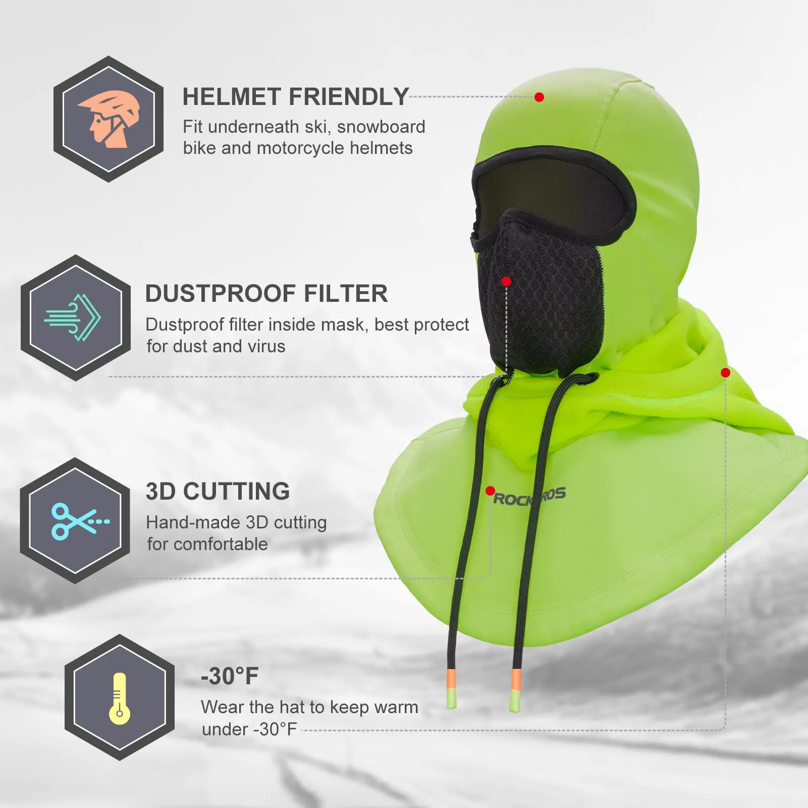 ROCKBROS Ski Balaclava Thermal Fleece Balaclava for Cold Weather Winter Men