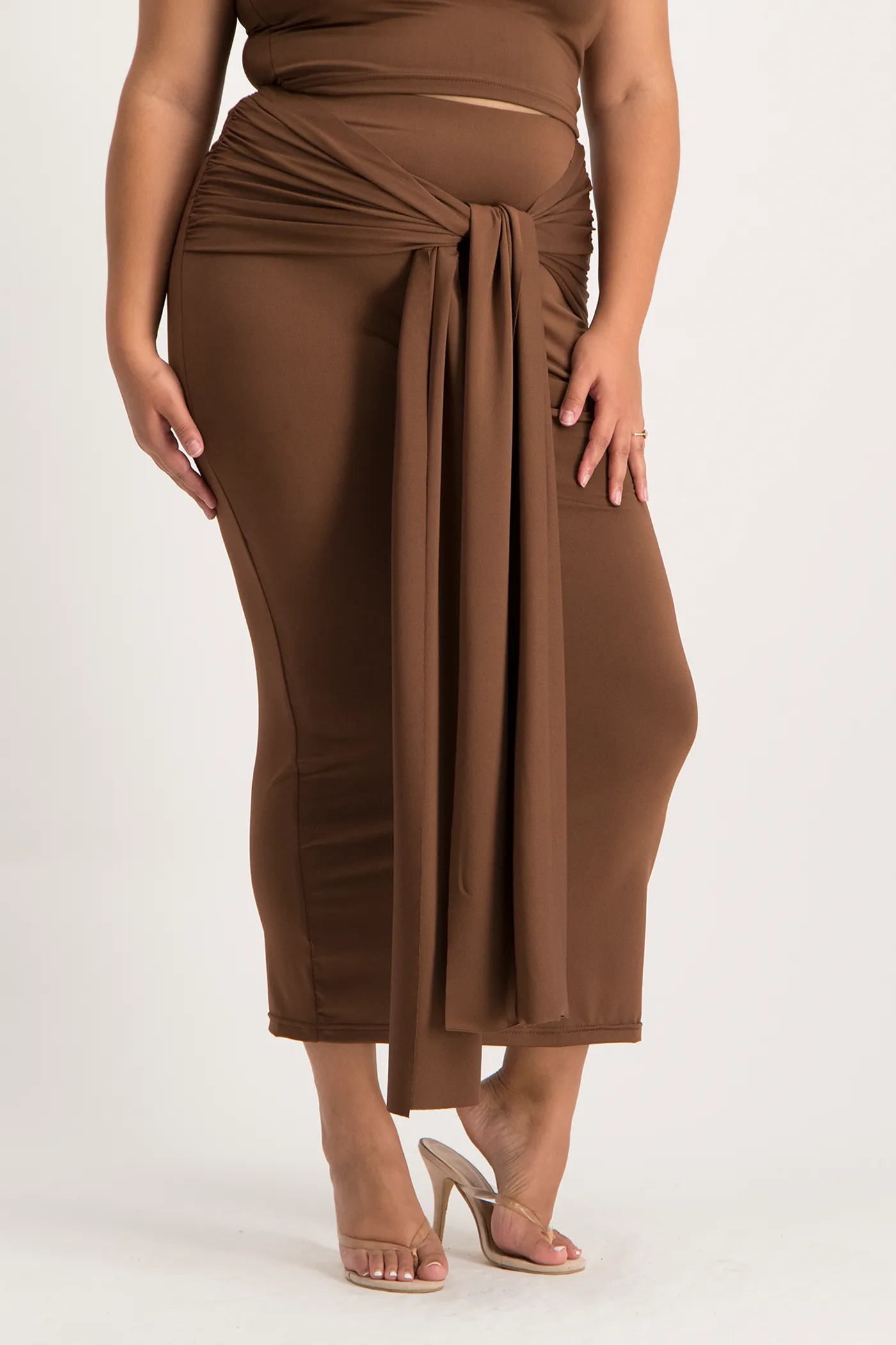 Savannah Wrap Tie Detail Skirt - Pinecone