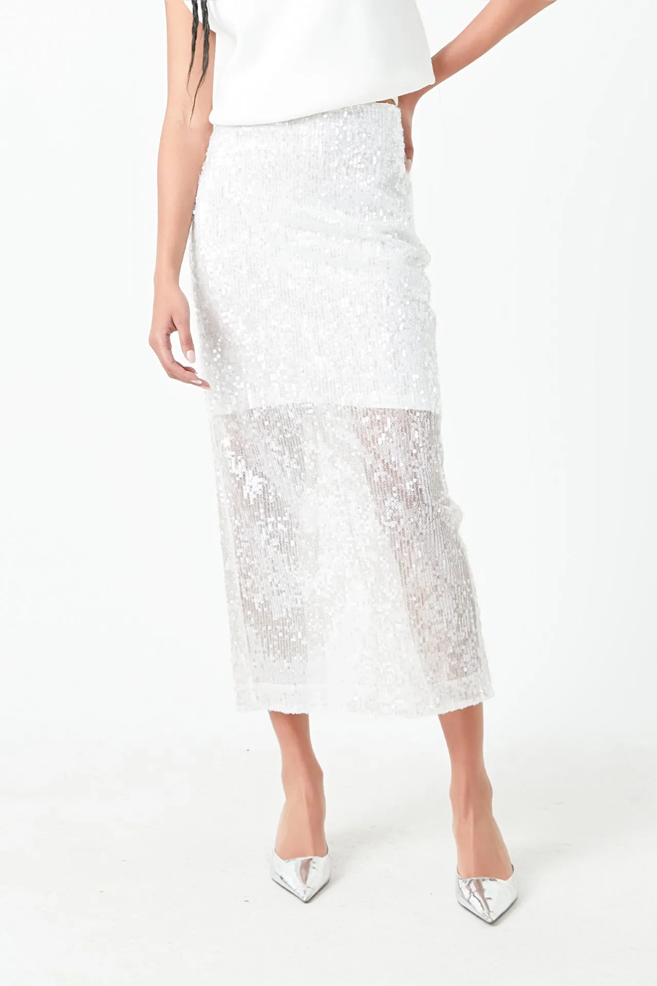 Sequin Back Slit Maxi Skirt