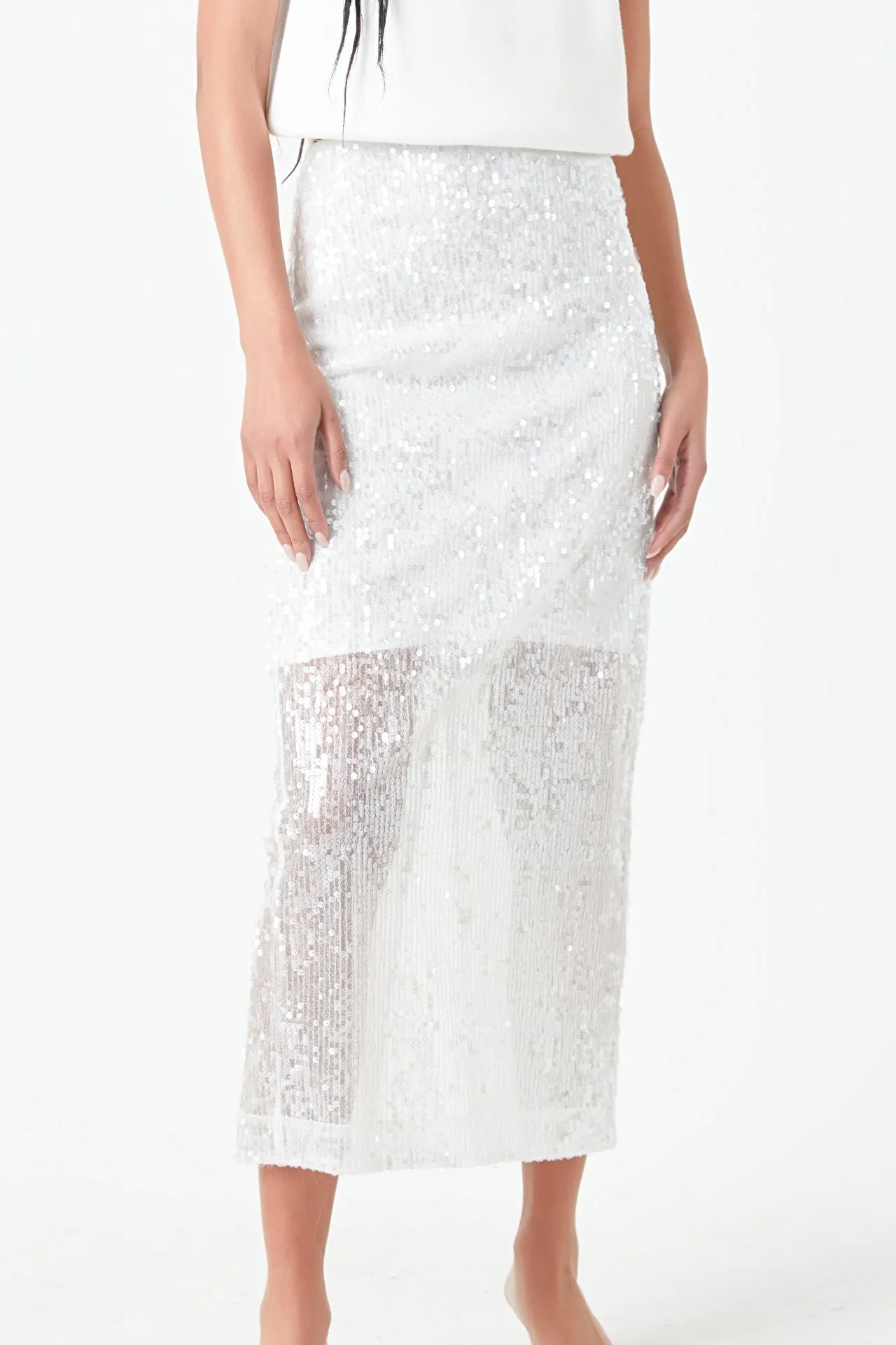 Sequin Back Slit Maxi Skirt