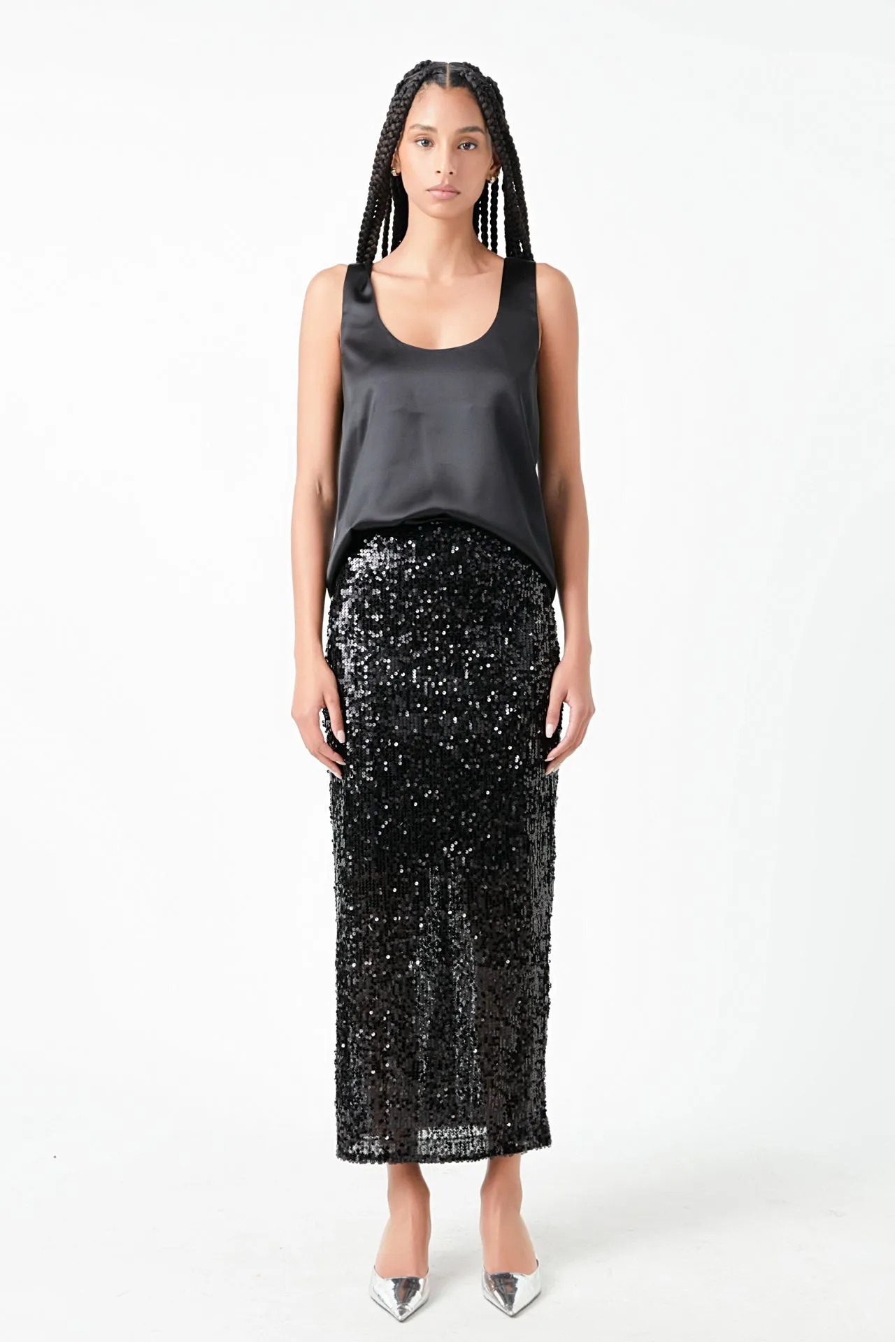 Sequin Back Slit Maxi Skirt