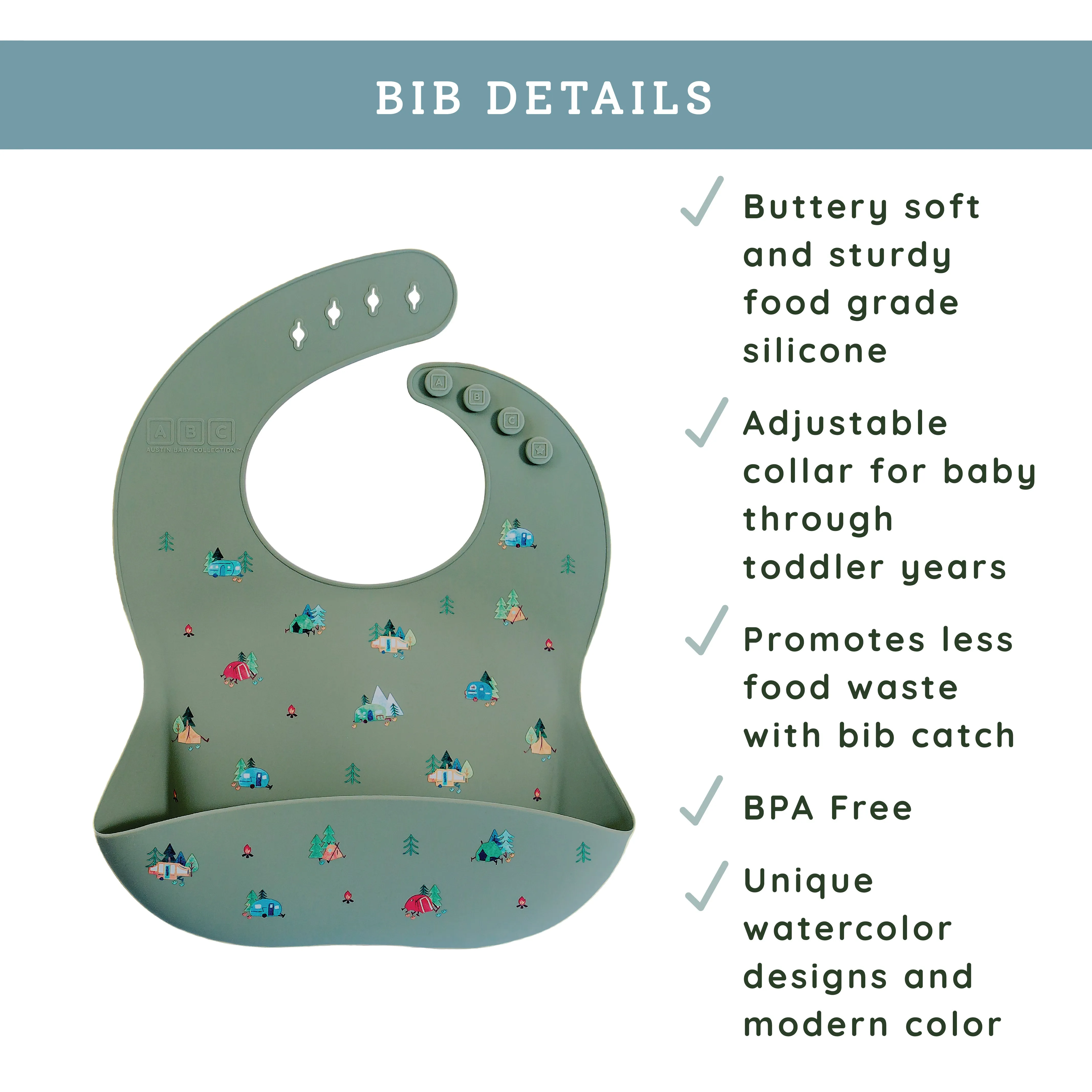 Silicone Bib Camper Sage Green