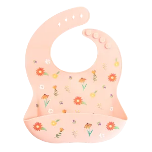 Silicone Bib Wildflower Ripe Peach