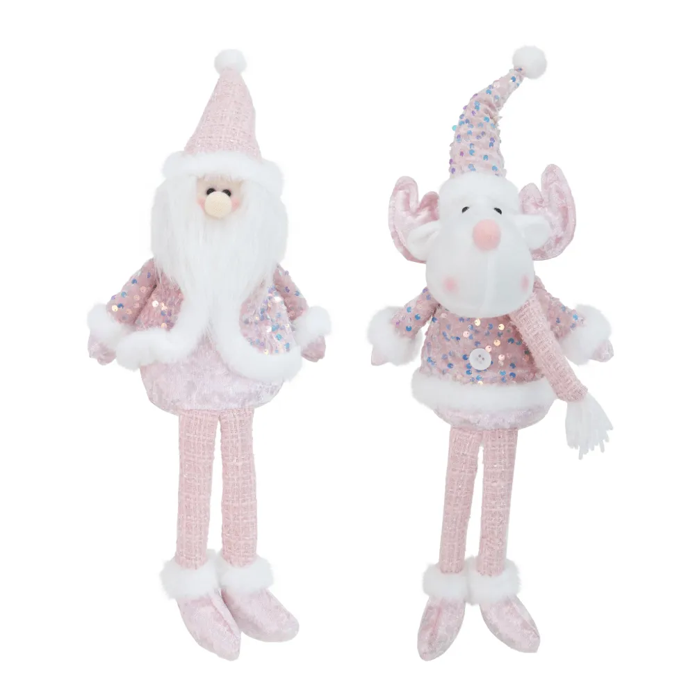 Sitting Santa/Reindeer Pink Sequins Asst