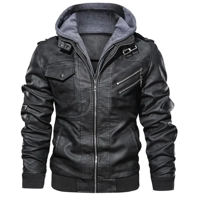 Spring Fashion Motorcycle Leather Jacket Men Slim Fit Oblique Zipper PU Jacket