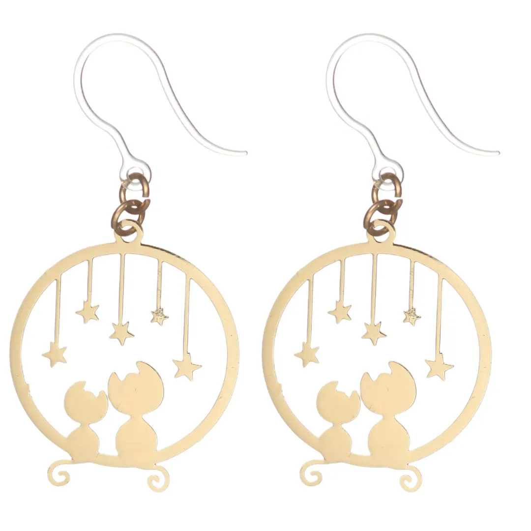 Star Cat Dangles Hypoallergenic Earrings for Sensitive Ears Made with Plastic Posts