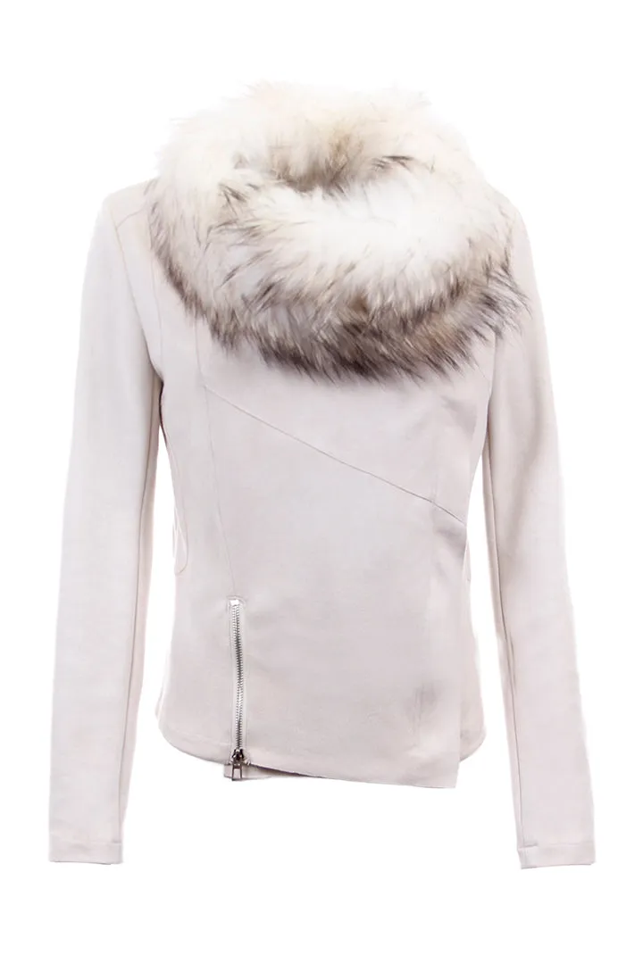 Suede Jacket with Fur Collar