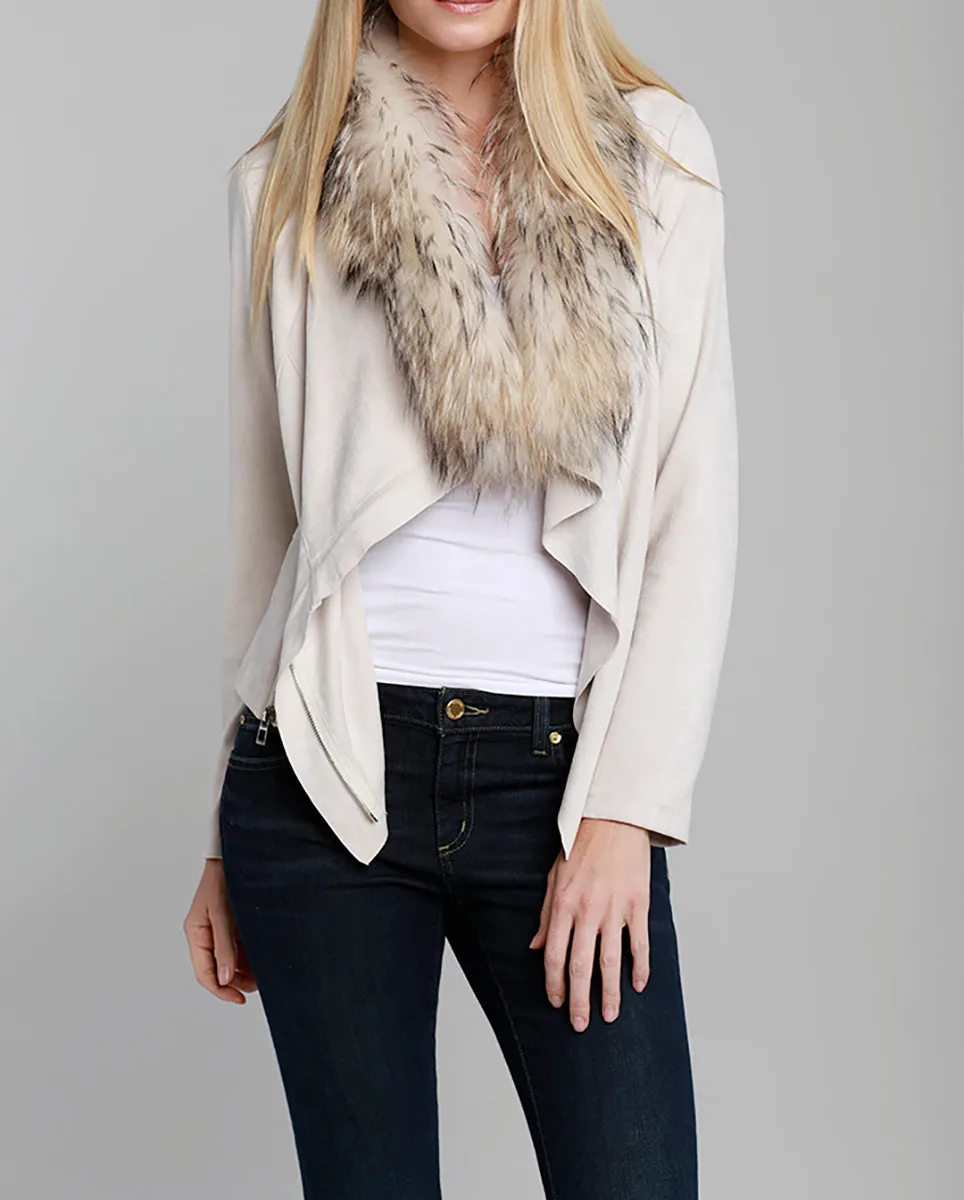 Suede Jacket with Fur Collar