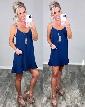 Sunday Brunch Ruffle Dress - Navy