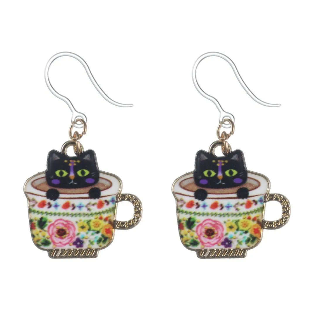 Teacup Cat Dangles Hypoallergenic Earrings for Sensitive Ears Made with Plastic Posts