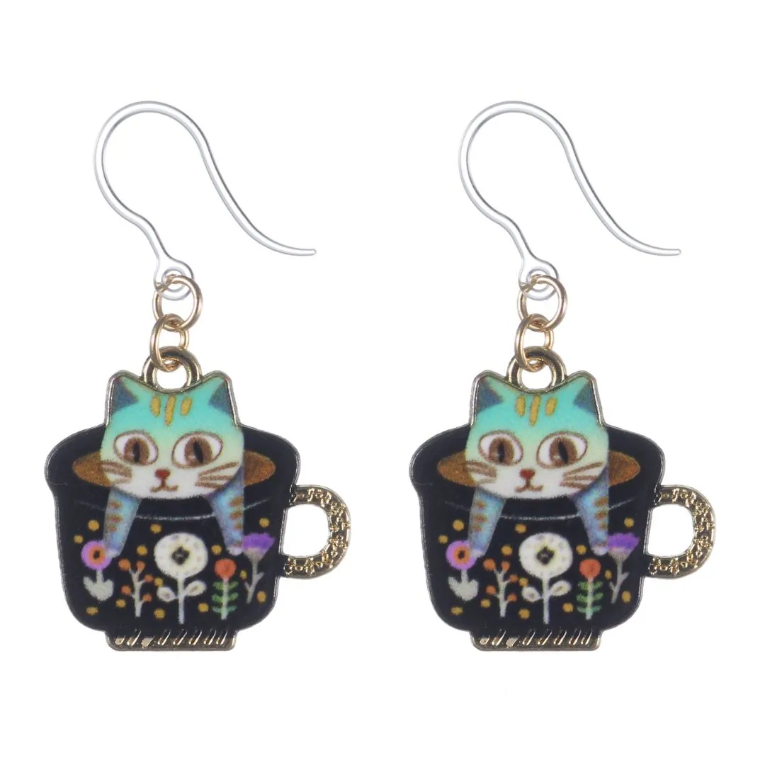 Teacup Cat Dangles Hypoallergenic Earrings for Sensitive Ears Made with Plastic Posts