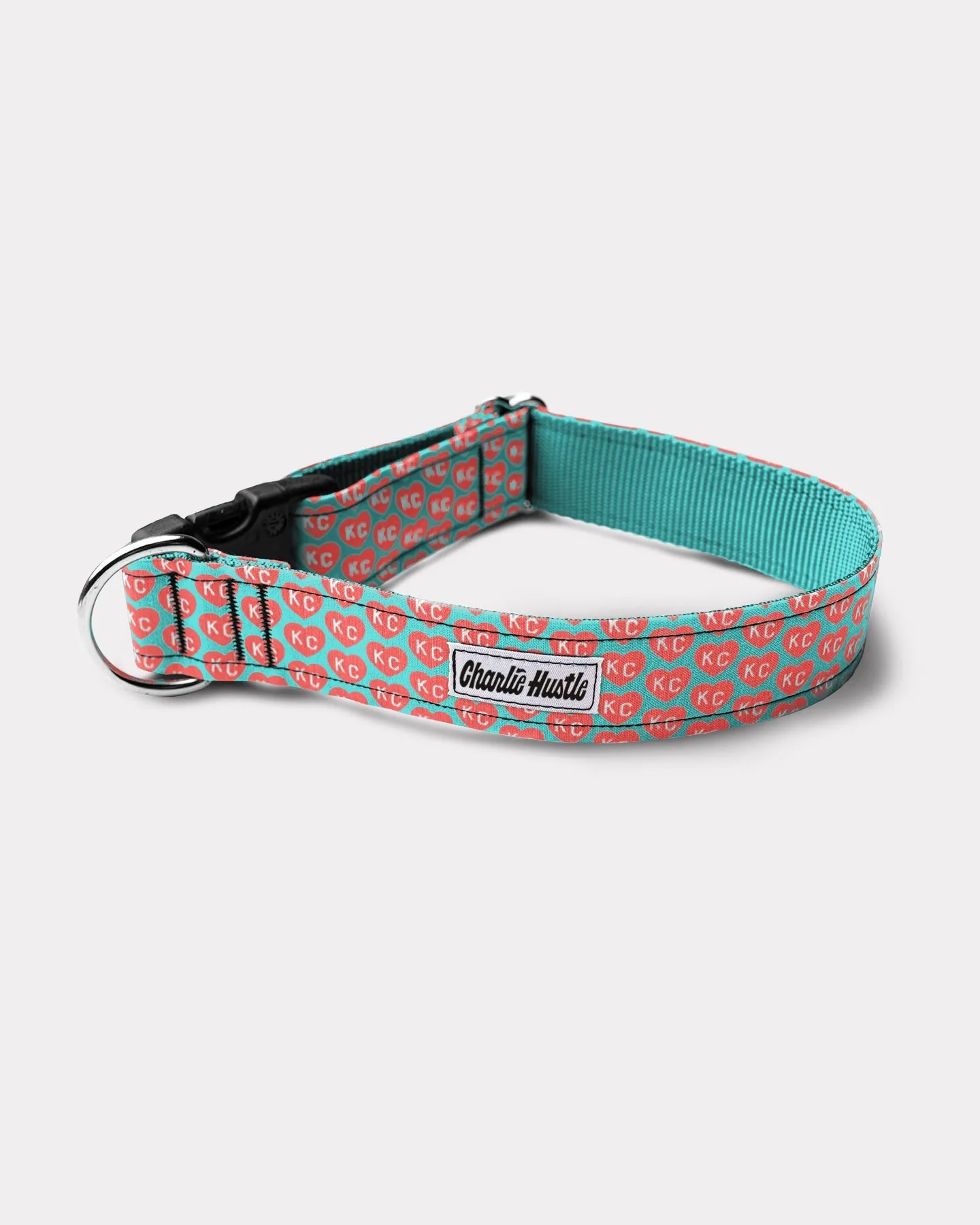 Teal & Red KC Heart Dog Collar