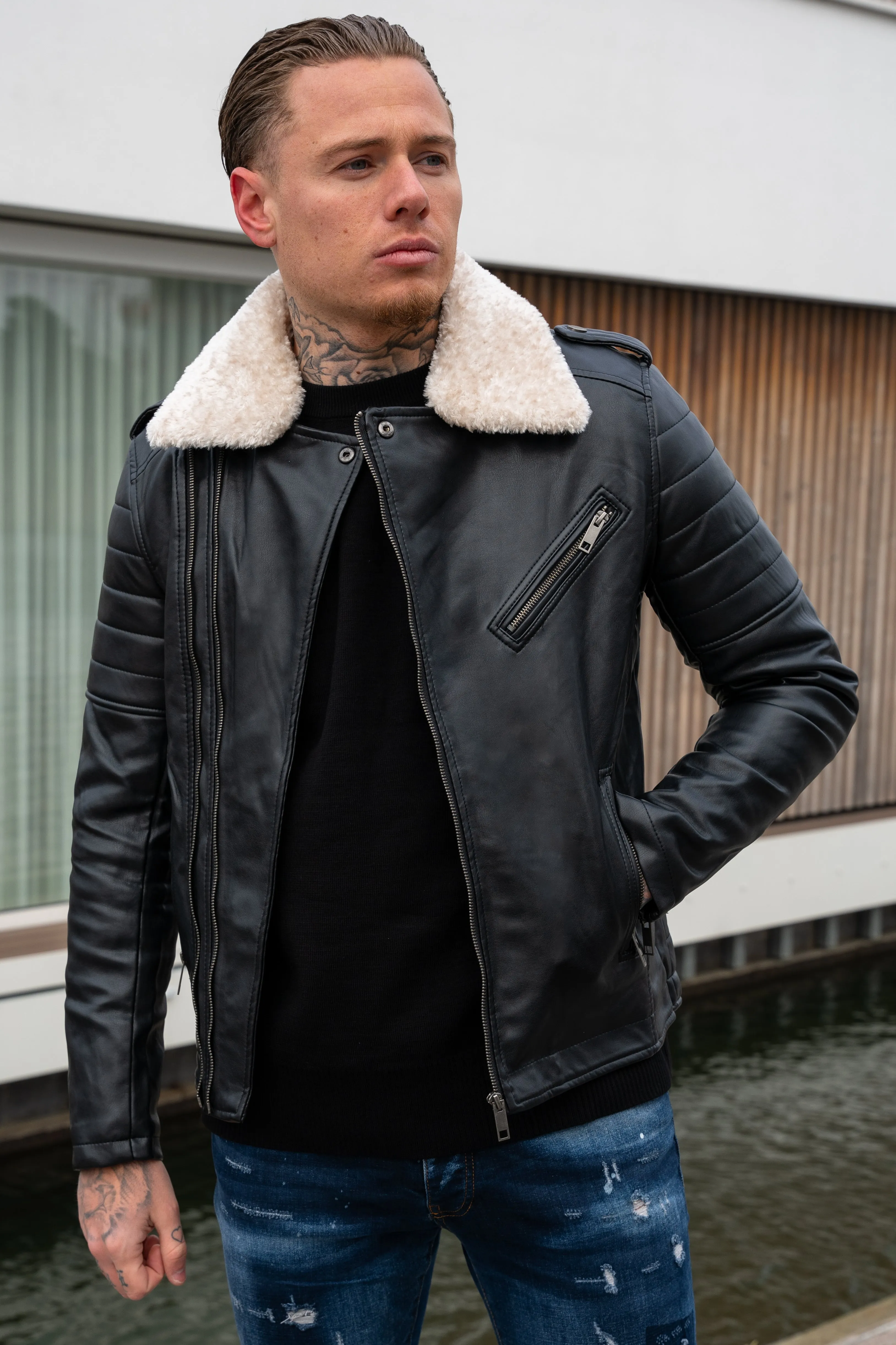 THE SAPPORO FUR COLLAR LEATHER JACKET