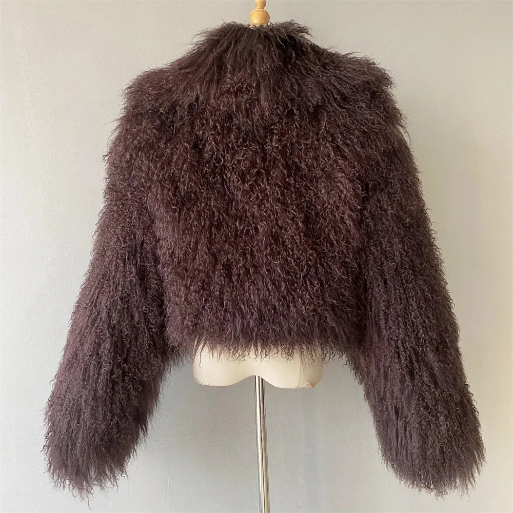 Tibetan Mongolian Lamb Fur Jacket with Collar