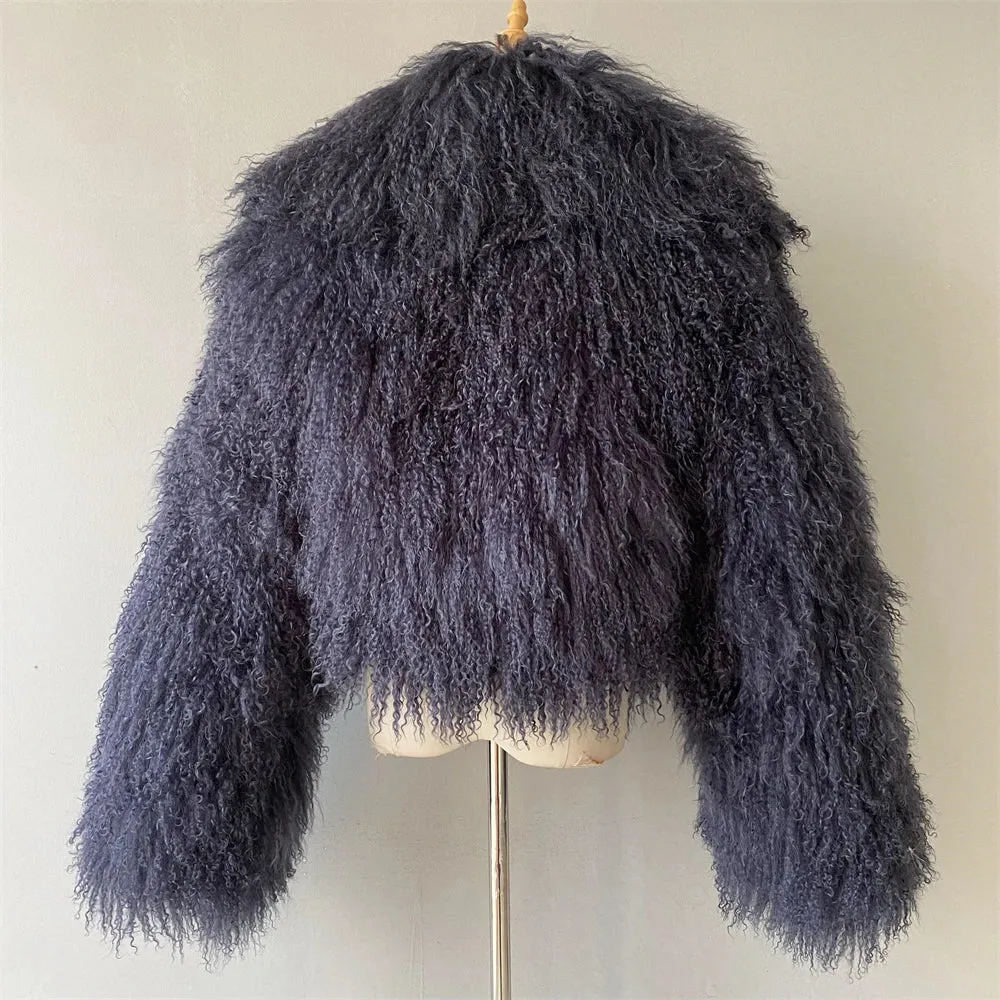 Tibetan Mongolian Lamb Fur Jacket with Collar