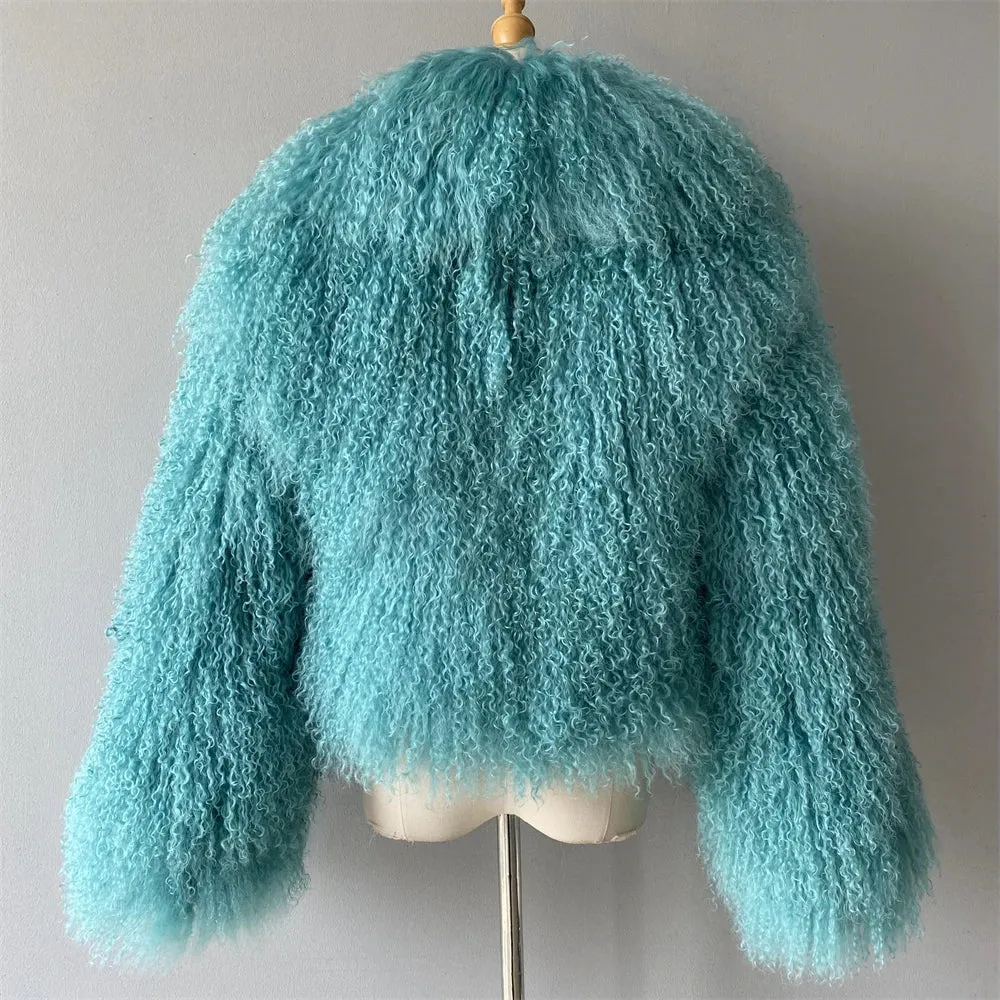 Tibetan Mongolian Lamb Fur Jacket with Collar