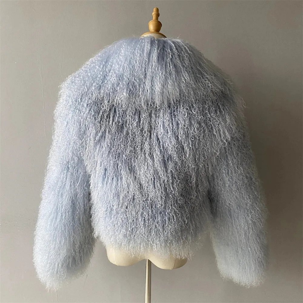 Tibetan Mongolian Lamb Fur Jacket with Collar