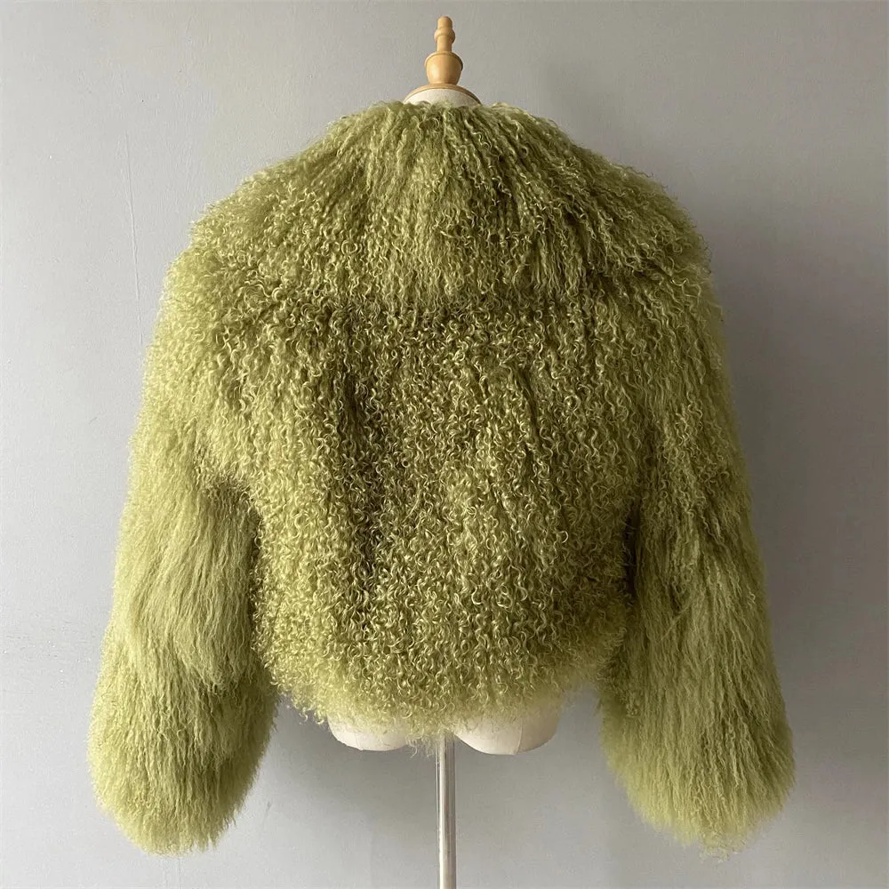 Tibetan Mongolian Lamb Fur Jacket with Collar