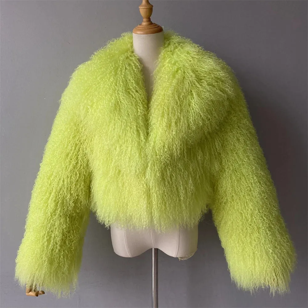 Tibetan Mongolian Lamb Fur Jacket with Collar