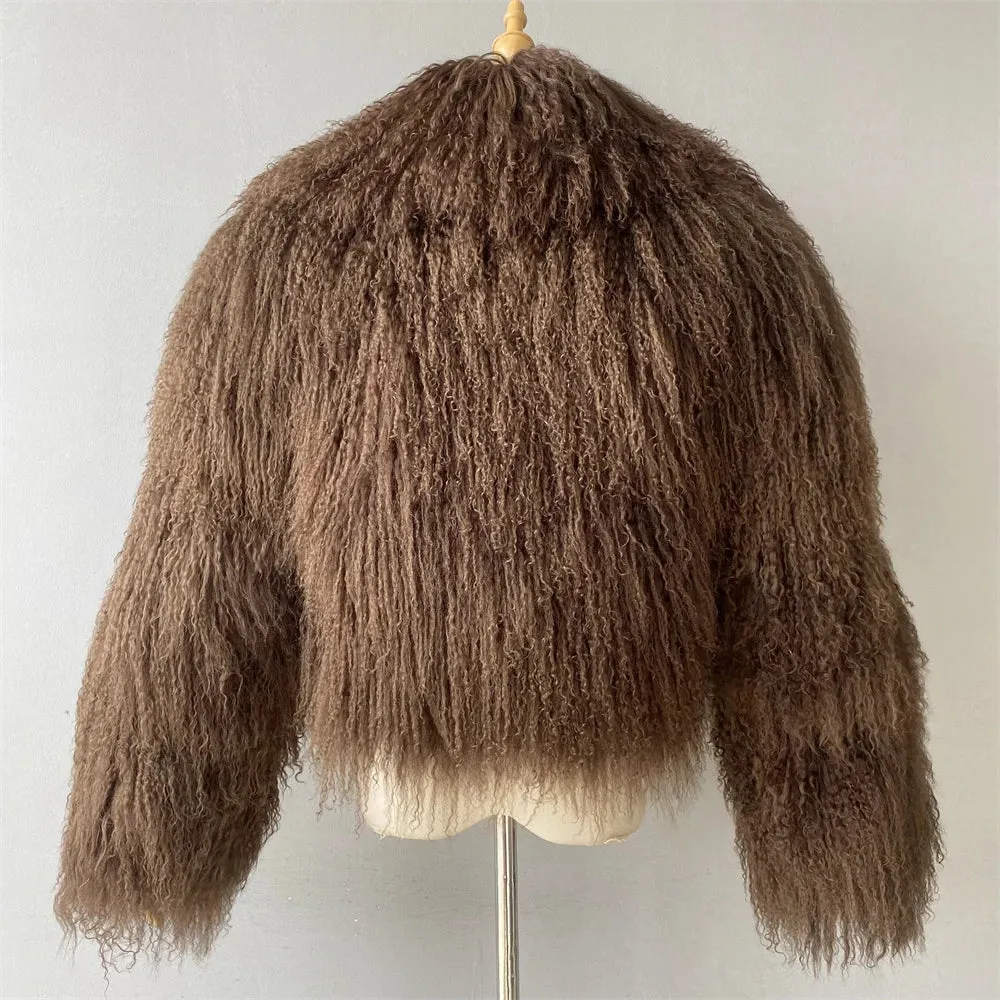 Tibetan Mongolian Lamb Fur Jacket with Collar