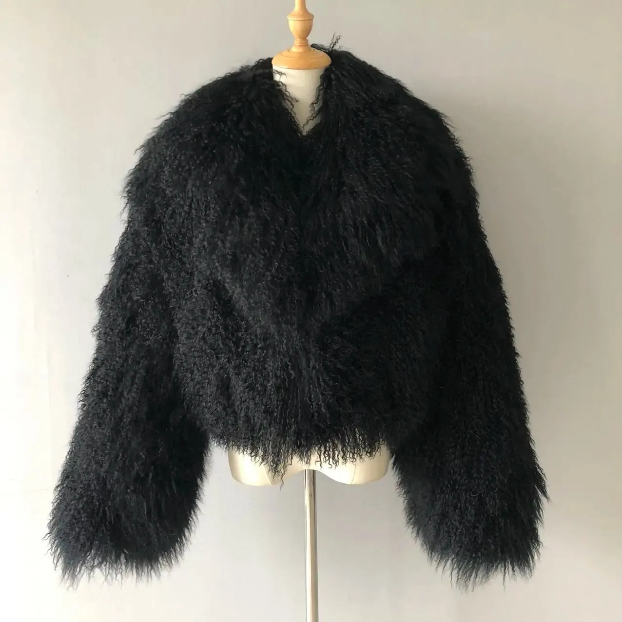 Tibetan Mongolian Lamb Fur Jacket with Collar