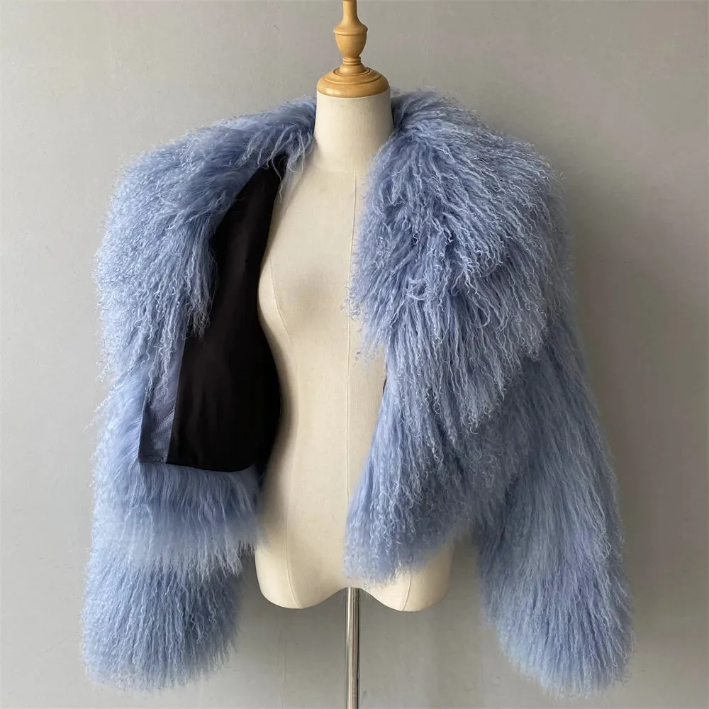 Tibetan Mongolian Lamb Fur Jacket with Collar