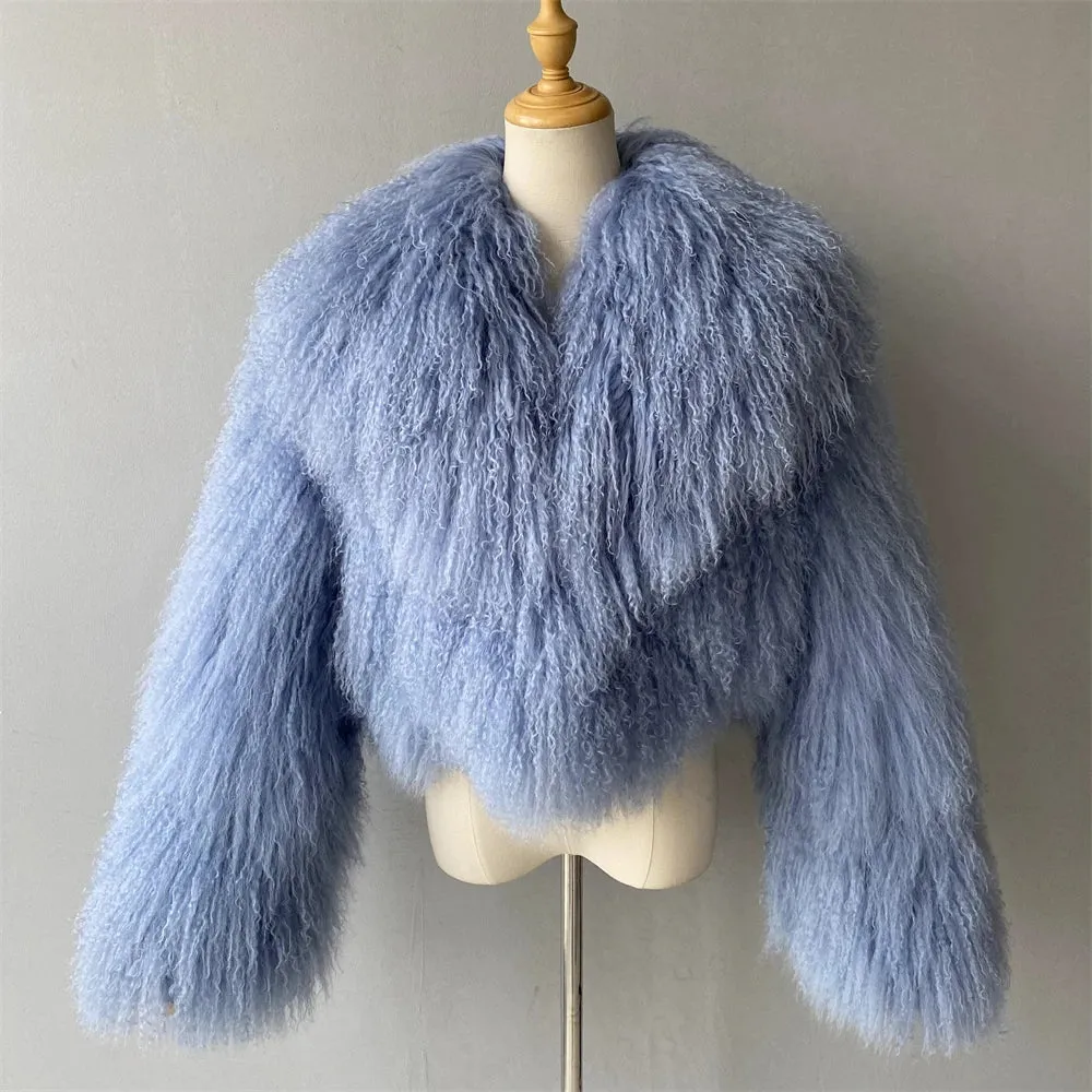 Tibetan Mongolian Lamb Fur Jacket with Collar