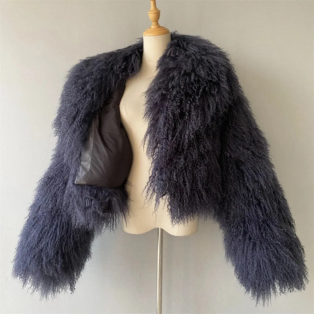 Tibetan Mongolian Lamb Fur Jacket with Collar