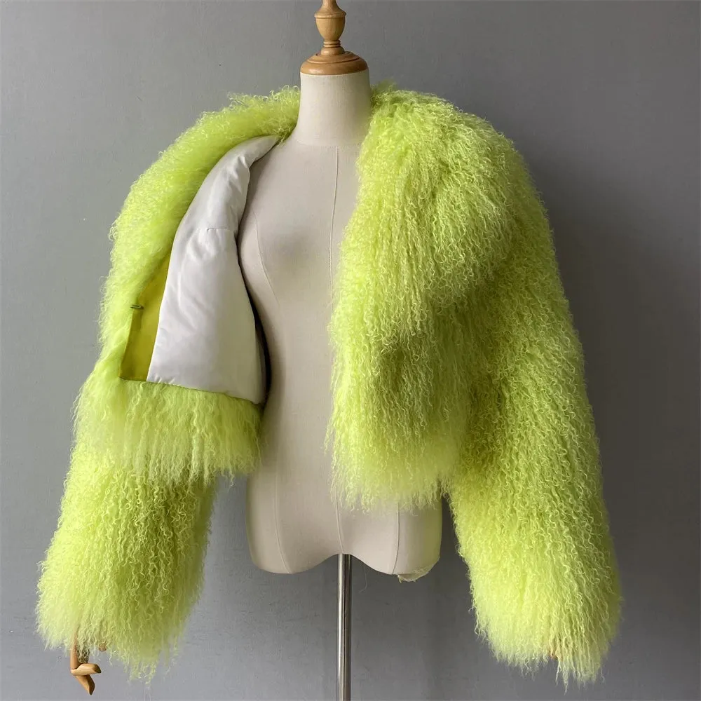 Tibetan Mongolian Lamb Fur Jacket with Collar